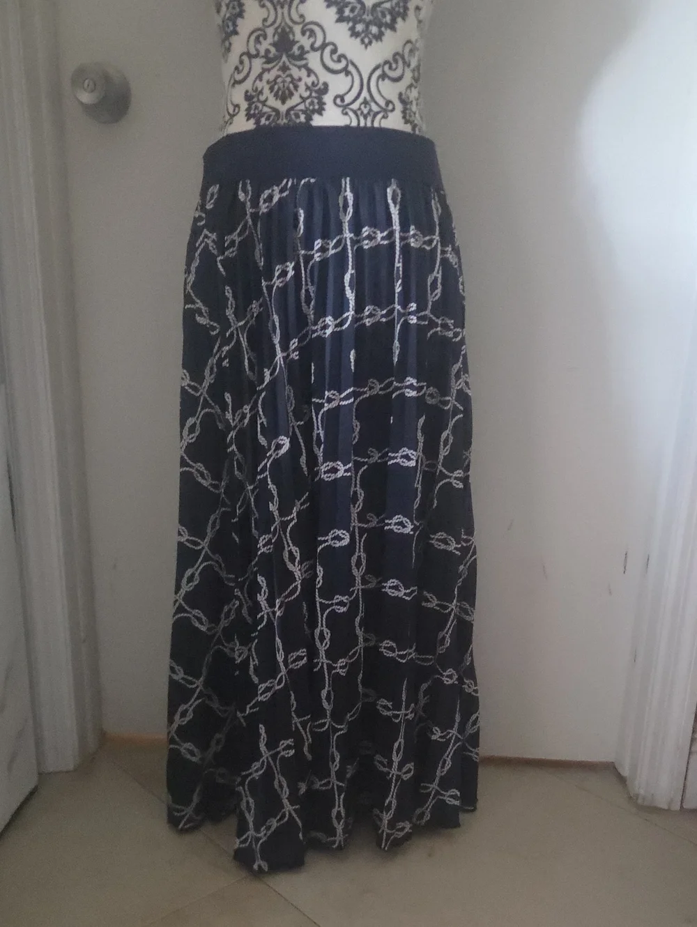 Women’s Navy Blue Maxi Skirt with White Rope Print